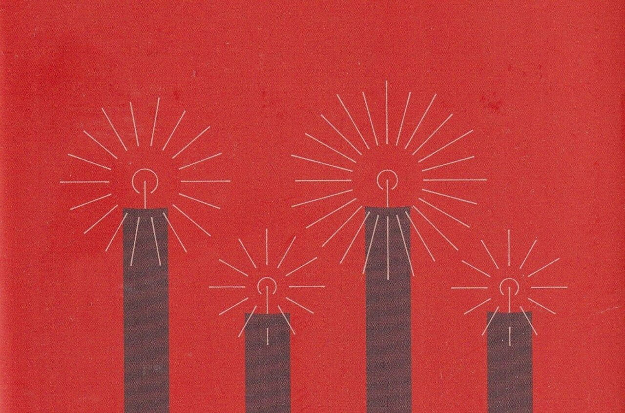 Fire strålende lilla lys, på rød bakgrunn. Illustrajon