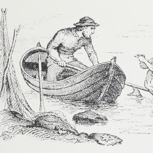 omslagstegningen til A. Norns danske utgave av «Islandske sagn» fra 1862.Fisker og Marmæl